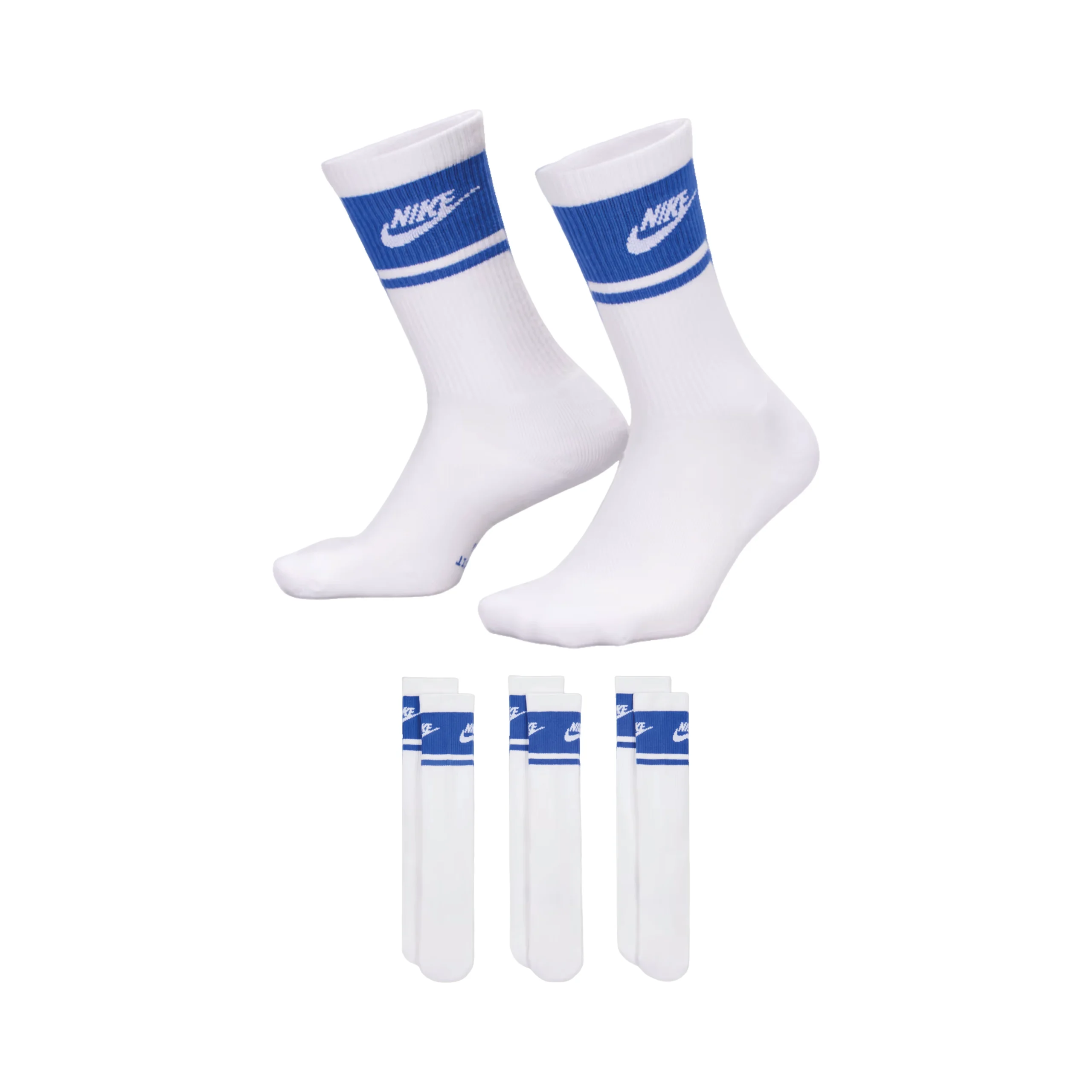 Nike-Everyday-Elevated-Crew-Socks-White-Blue-Size-L-3-Pairs Nike Everyday Elevated Crew Socks White/Blue (Size L) 3 Pairs - Image 1