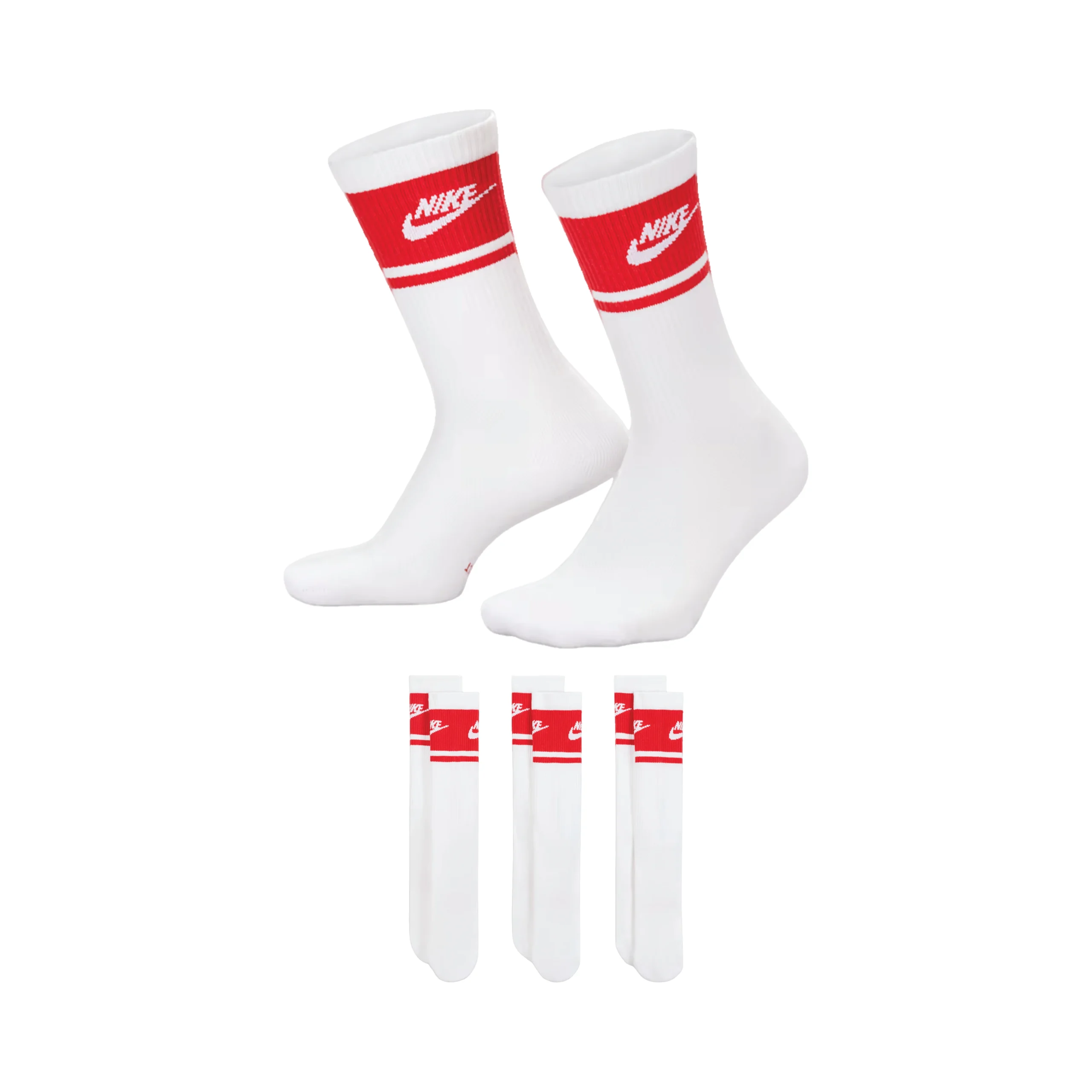 Nike-Everyday-Elevated-Crew-Socks-White-Red-Size-L-3-Pairs Nike Everyday Elevated Crew Socks White/Red (Size L) 3 Pairs - Image 1