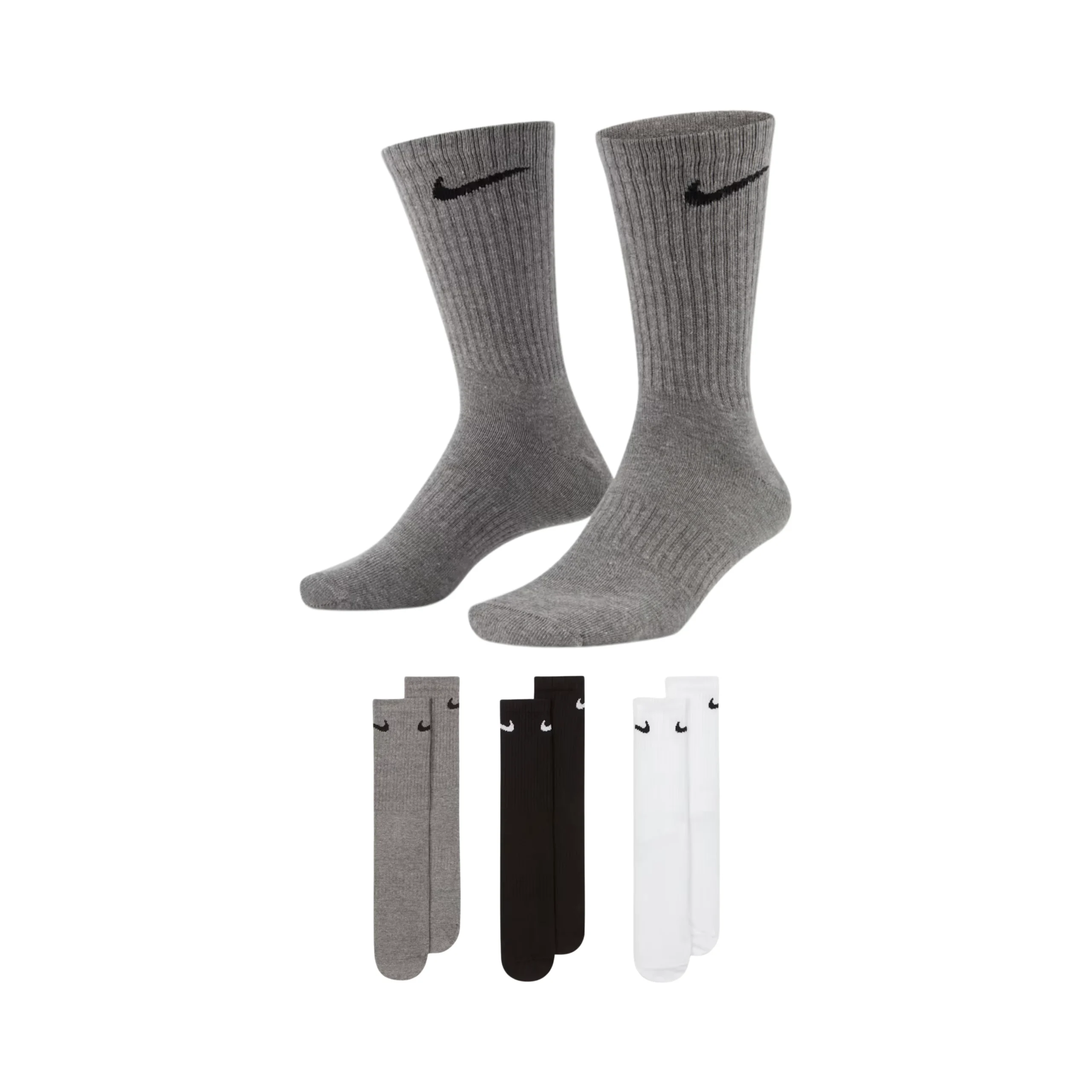 Nike-Everyday-Lightweight-Training-Crew-Socks-White-Grey-Black-Size-L-3-Pairs Nike Everyday Lightweight Training Crew Socks White/Grey/Black (Size L) 3 Pairs - Image 1
