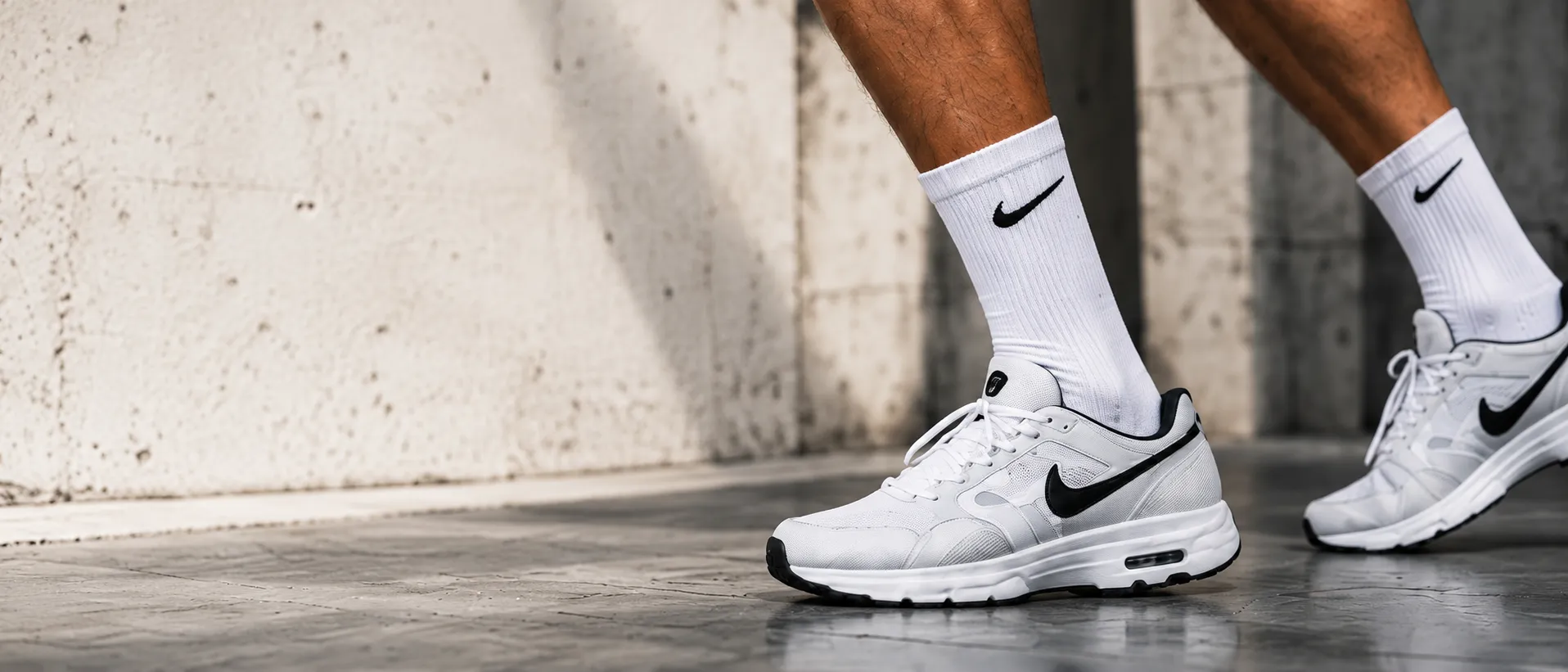 White crew sports socks worn with white trainers